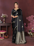Joban Fashion Black Floral Banarasi Silk Sarees | Grocsy