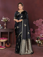 Joban Fashion Black Floral Banarasi Silk Sarees | Grocsy