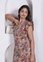 Miravan Women Empire Waist Beige Mini Length Dress | Grocsy