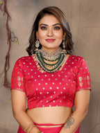 Joban Fashion  Brick Red Floral & Botanical Motifs Satin Silk Banarasi Silk Saree | Grocsy
