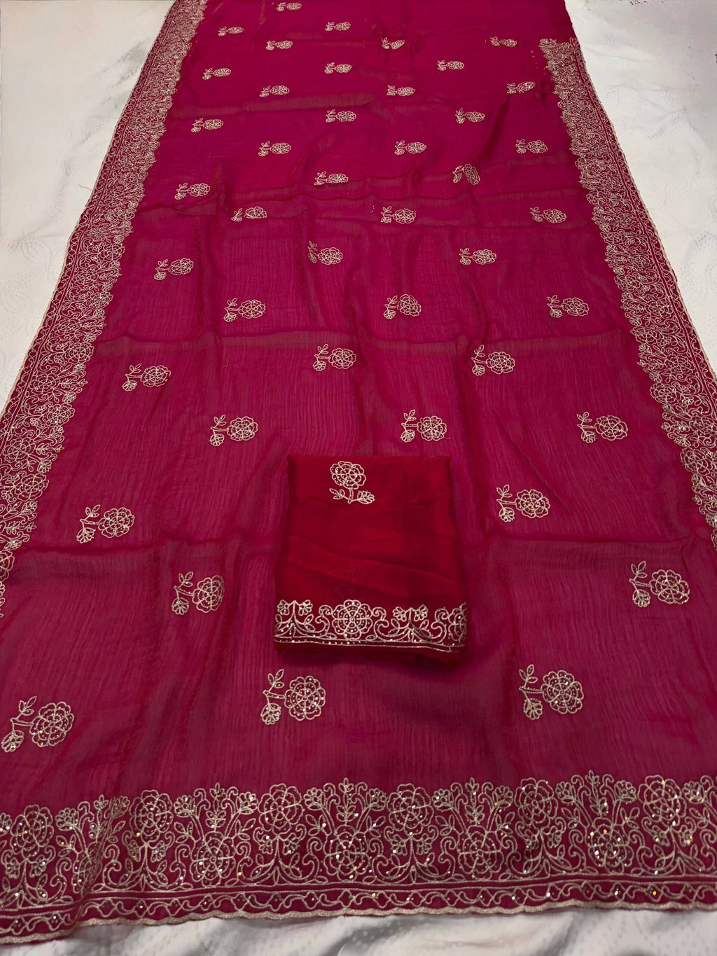 Teeya Creation New Trendy Party Wear Soft Satin Chiffon Saree-Pink | Grocsy