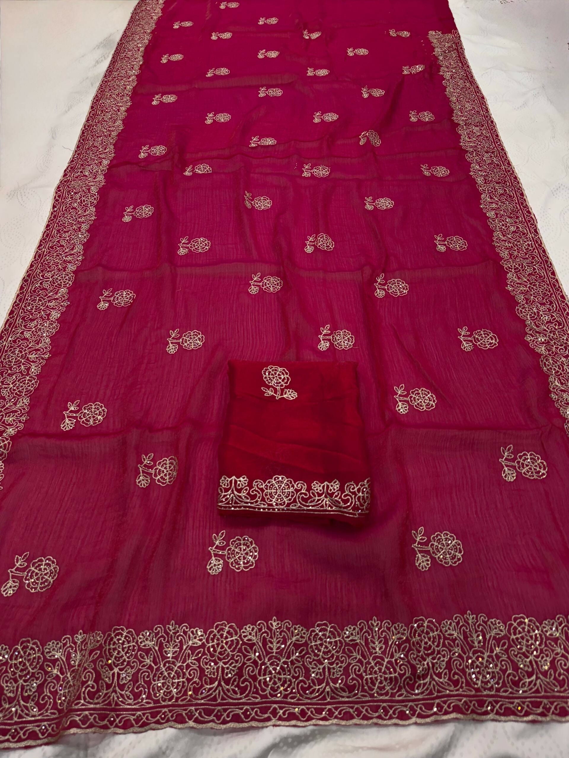 Teeya Creation New Trendy Party Wear Soft Satin Chiffon Saree-Pink | Grocsy