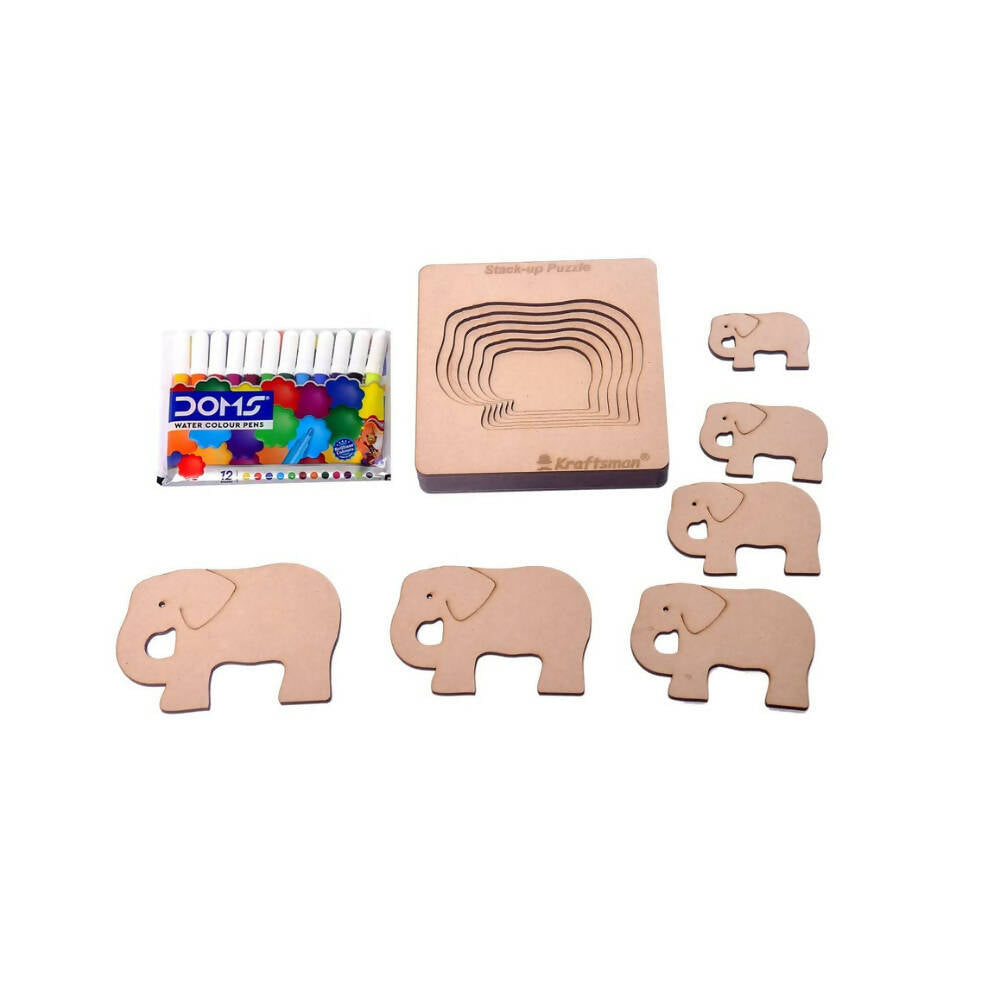 Kraftsman Stack up Puzzles/ Layered Puzzle Elephant Shape for Kids | Color Kit Included | 6 Pieces Puzzle | Grocsy