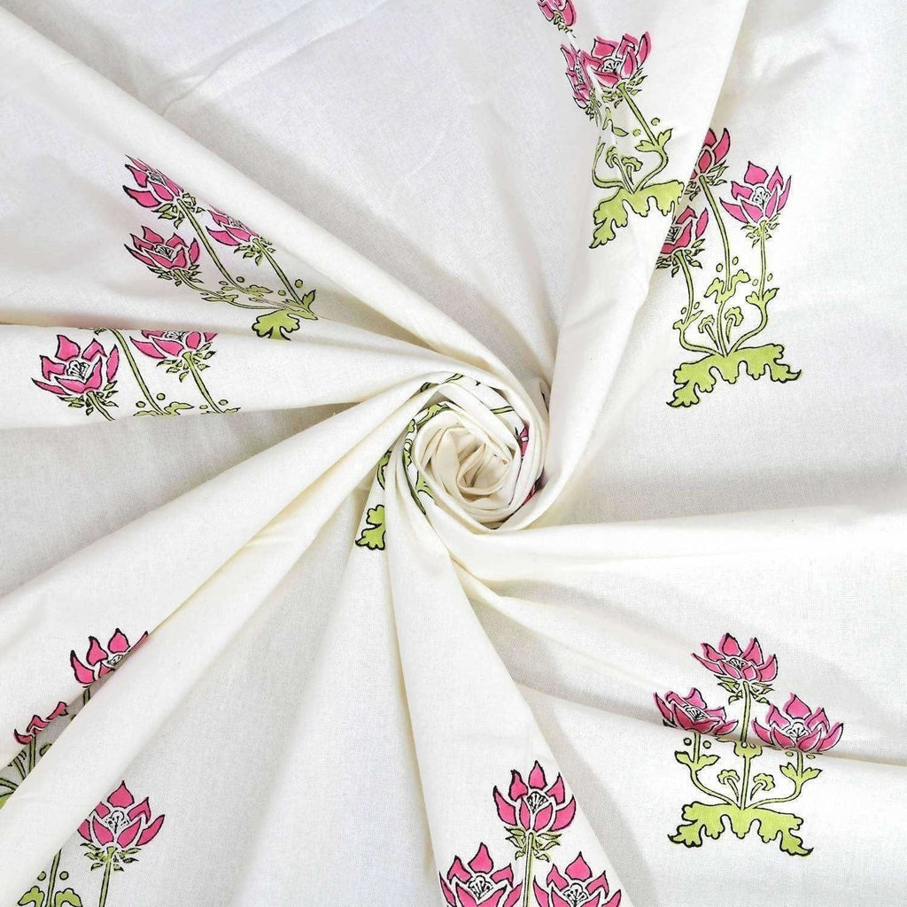 Floral Hand Block Printed Double 90x108 Inches Bedspread with 2 Pillow Covers | Grocsy