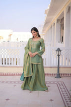 Teeya Creation Womens New Stylish Fendi Crush With Zari Sequins Embroidered Work Kurta Set | Grocsy