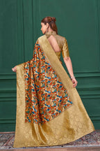 Chiku Tussar Silk Jacquard Abstract Digital Print Saree with Unstitched Blouse - Mohira | Grocsy