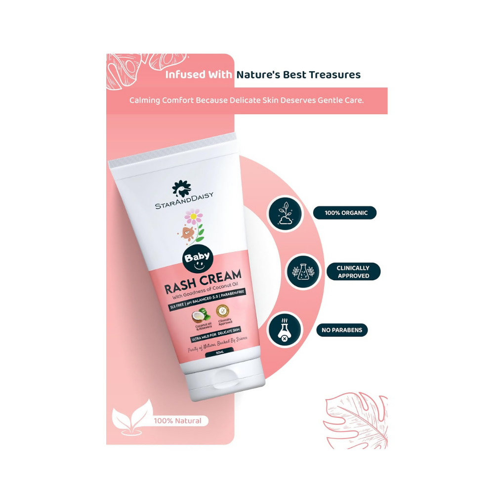 StarAndDaisy Baby Rash Cream with Coconut Oil & Aloe Vera, SLS Free & Paraben free with pH 5.5, Ultra Mild | Grocsy