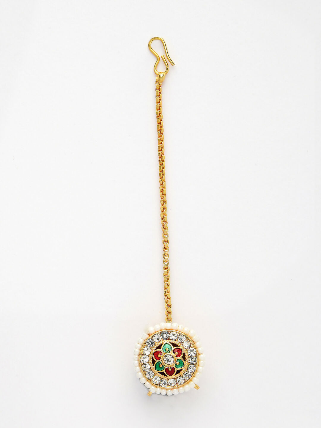 NVR Women's Gold-Polished CZ Stone-Studded Borla Maang Tikka | Grocsy