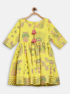 Ahalyaa Mustard Rayon Printed Kids Kurta Palazzo Sets For Kids For Girls | Grocsy