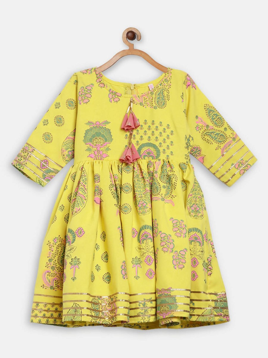 Ahalyaa Mustard Rayon Printed Kids Kurta Palazzo Sets For Kids For Girls | Grocsy