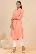 Juniper Womens Blush Pink Cotton Slub Solid Mid Length Shirt Dress With Lace Detailing | Grocsy