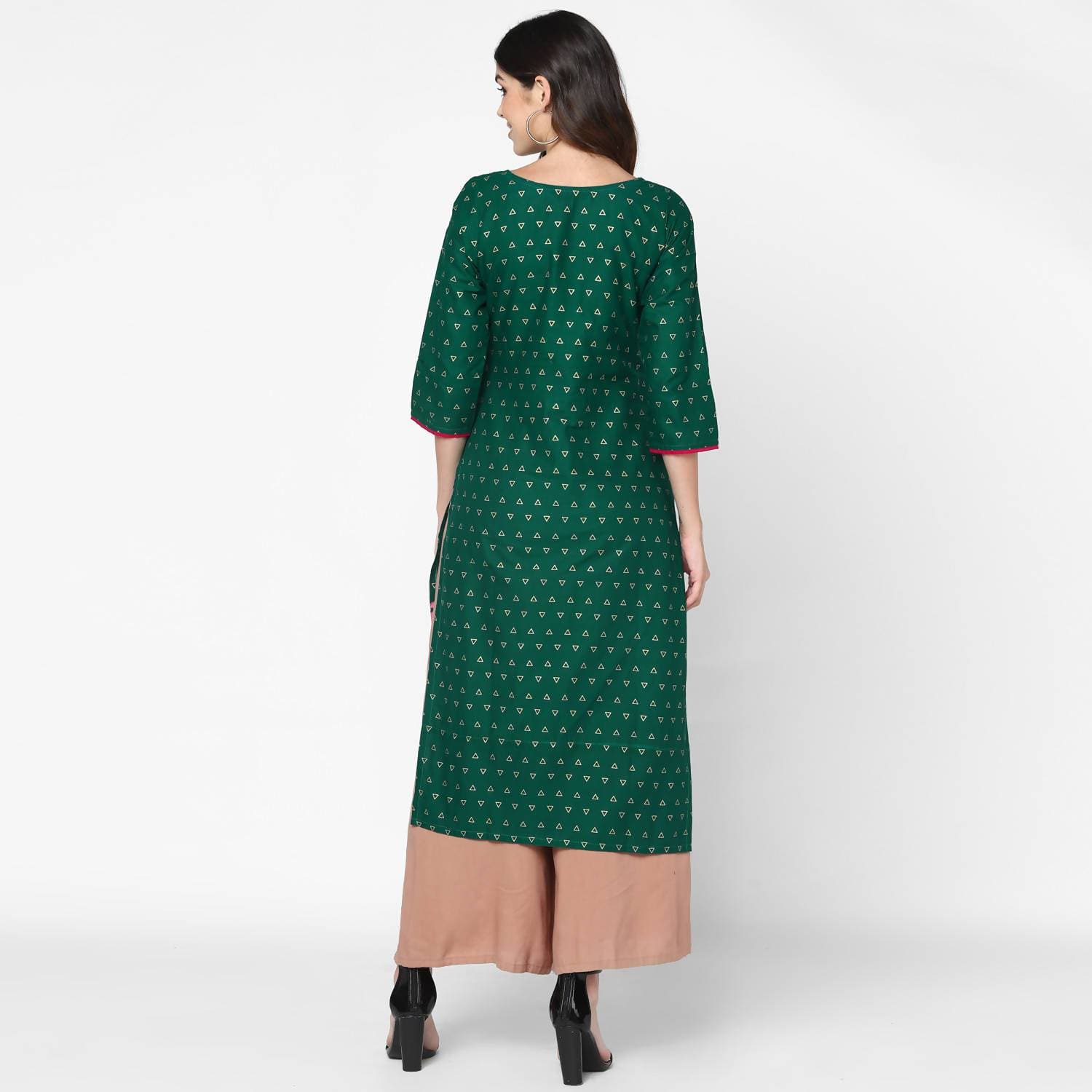 Cheera Hand Block Print Green Straight Kurta (MAAI-063K) | Grocsy