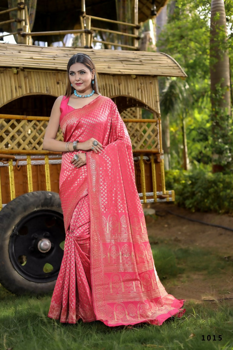 Partywear Designer Peach Banarasi Silk Fancy Saree - Starwalk | Grocsy