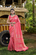 Partywear Designer Peach Banarasi Silk Fancy Saree - Starwalk | Grocsy