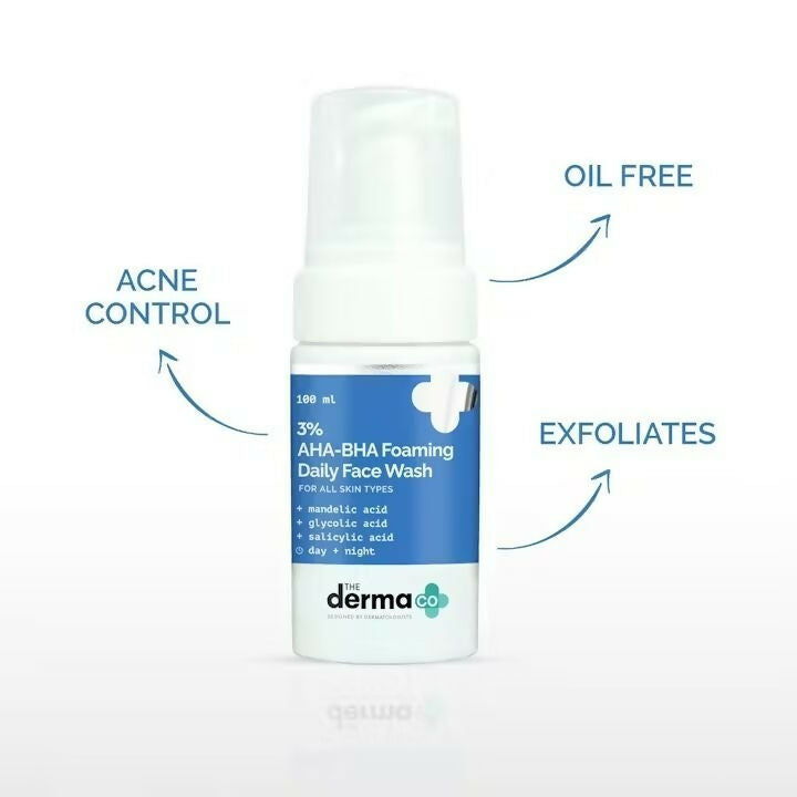 The Derma Co1% Hyaluronic Sunscreen Aqua Gel + 3% AHA+BHA Foaming Daily Face Wash | Grocsy