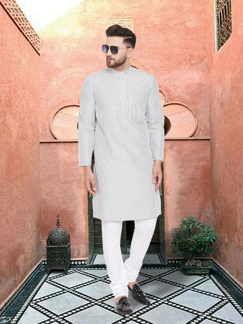 Even Apparels Men's Black and White Striped Kurta | Grocsy