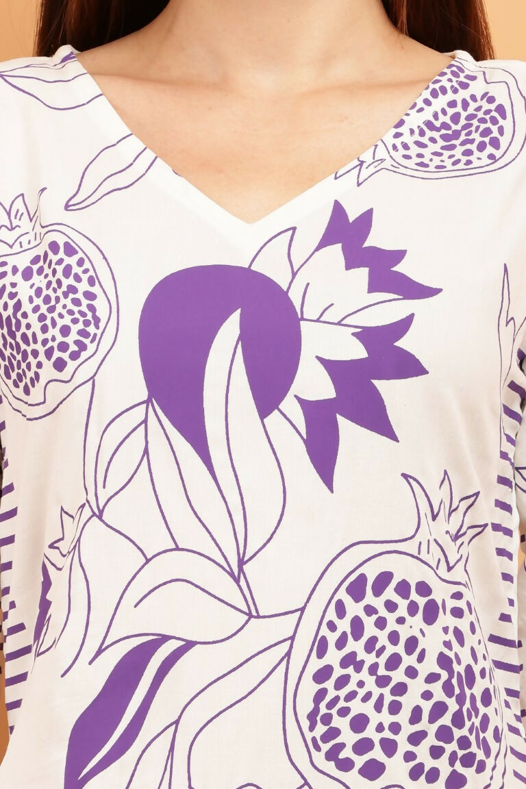 Cheera Women Stylish Hand Block Printed Cotton Blend Flared Kurta - Off White | Grocsy