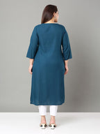 Sztori Plus Size Floral Yoke Design Thread Work Straight Kurta | Grocsy