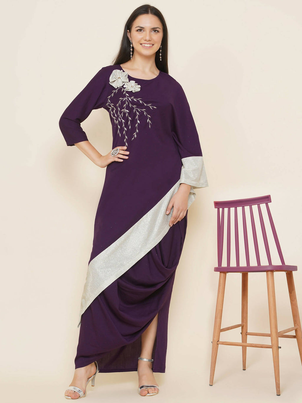 Women Republic Purple Assmetrical Kurta With Cowl Dhoti | Grocsy