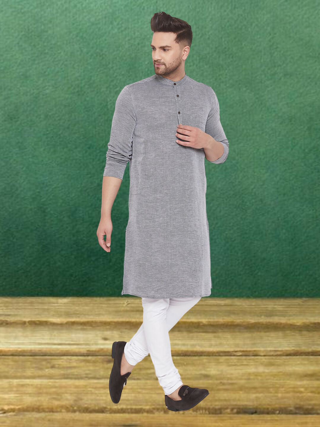 Even Apparels Men's Pure Cotton Grey Kurta | Grocsy
