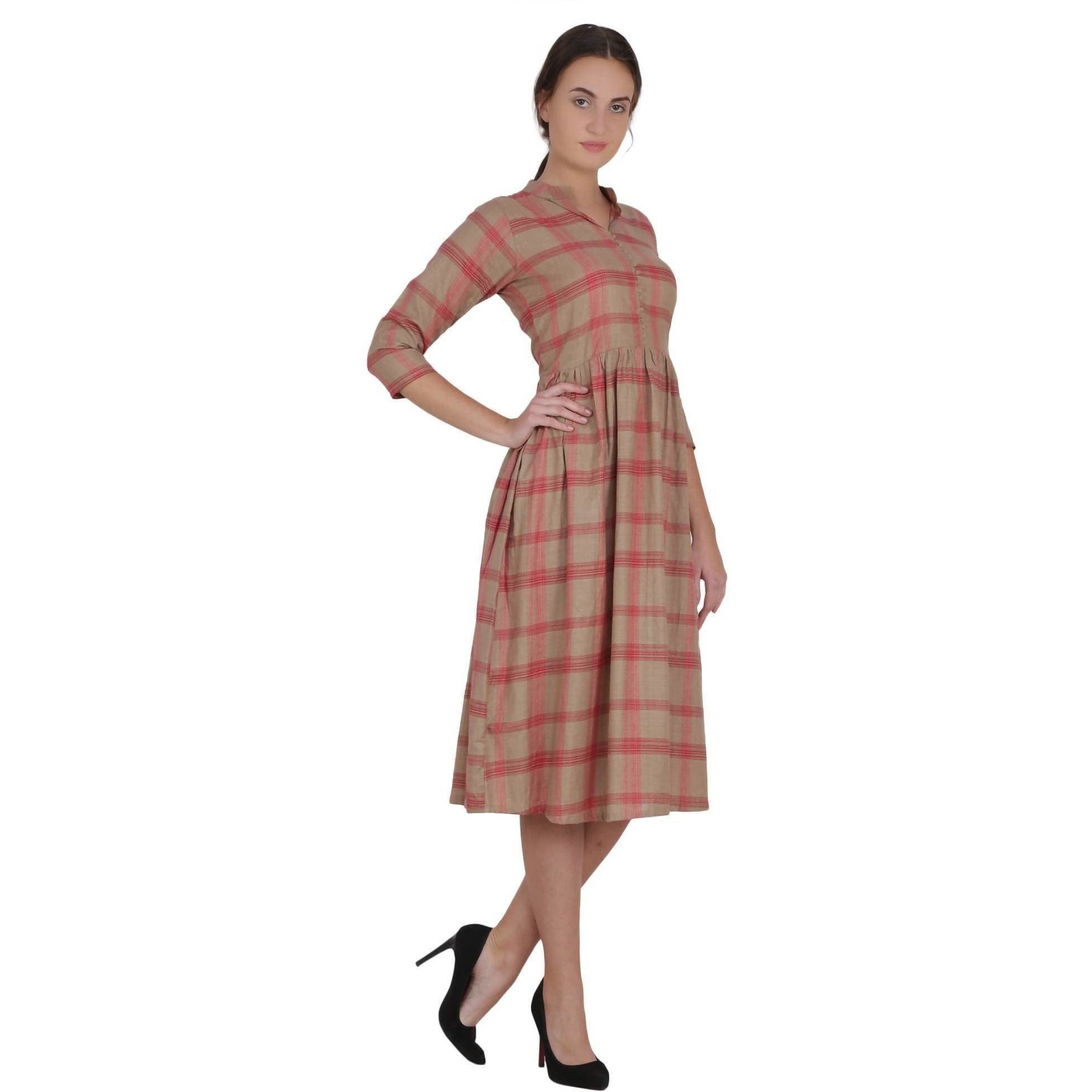 Kanoor Women's Red Rayon Frock Style Kurti | Grocsy