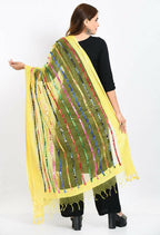 Mominos Fashion Moeza Women's Orgenza Multi Thread Mirror Work Lemon Yellow Dupatta | Grocsy