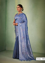 Charming Designer Greyish Blue Color Kanjivaram Silk Saree With Weaving Work - Yomika Fashions | Grocsy