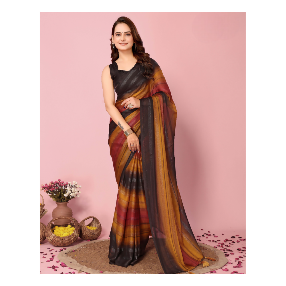 Attractive These Party Wear Ready To Wear Saree - Orange | Grocsy