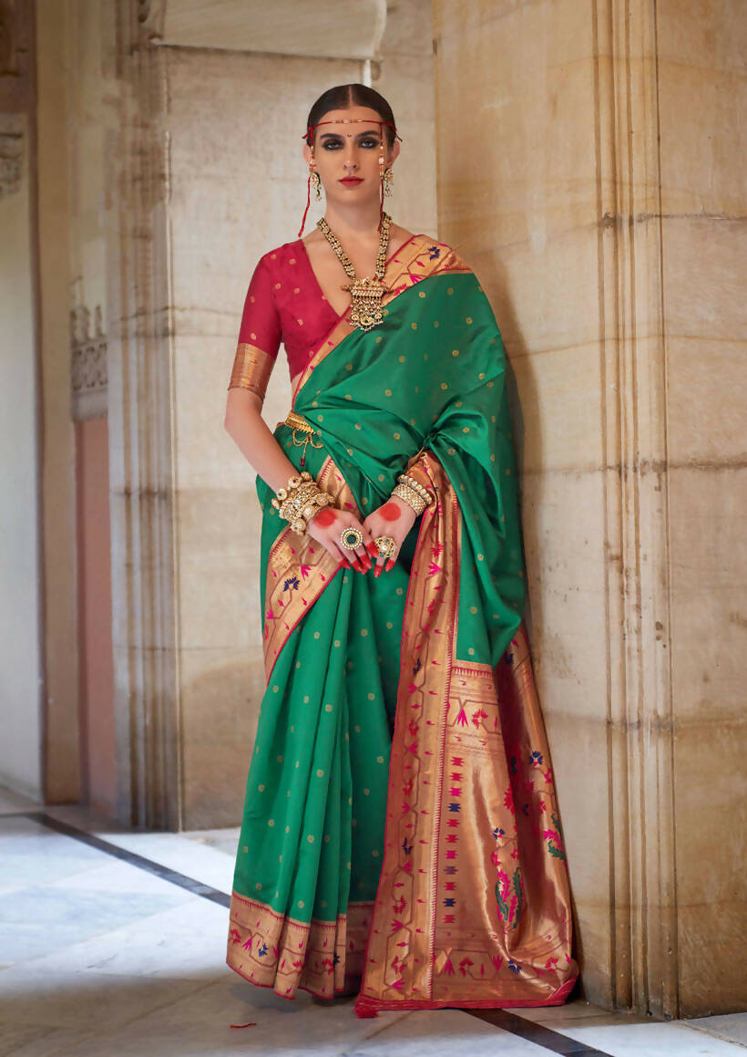 Jewel Green Soft V.P. Silk Magnum Finish, Weaving, Golden Zari Paithani Silk Saree - Rath Kadampalli | Grocsy