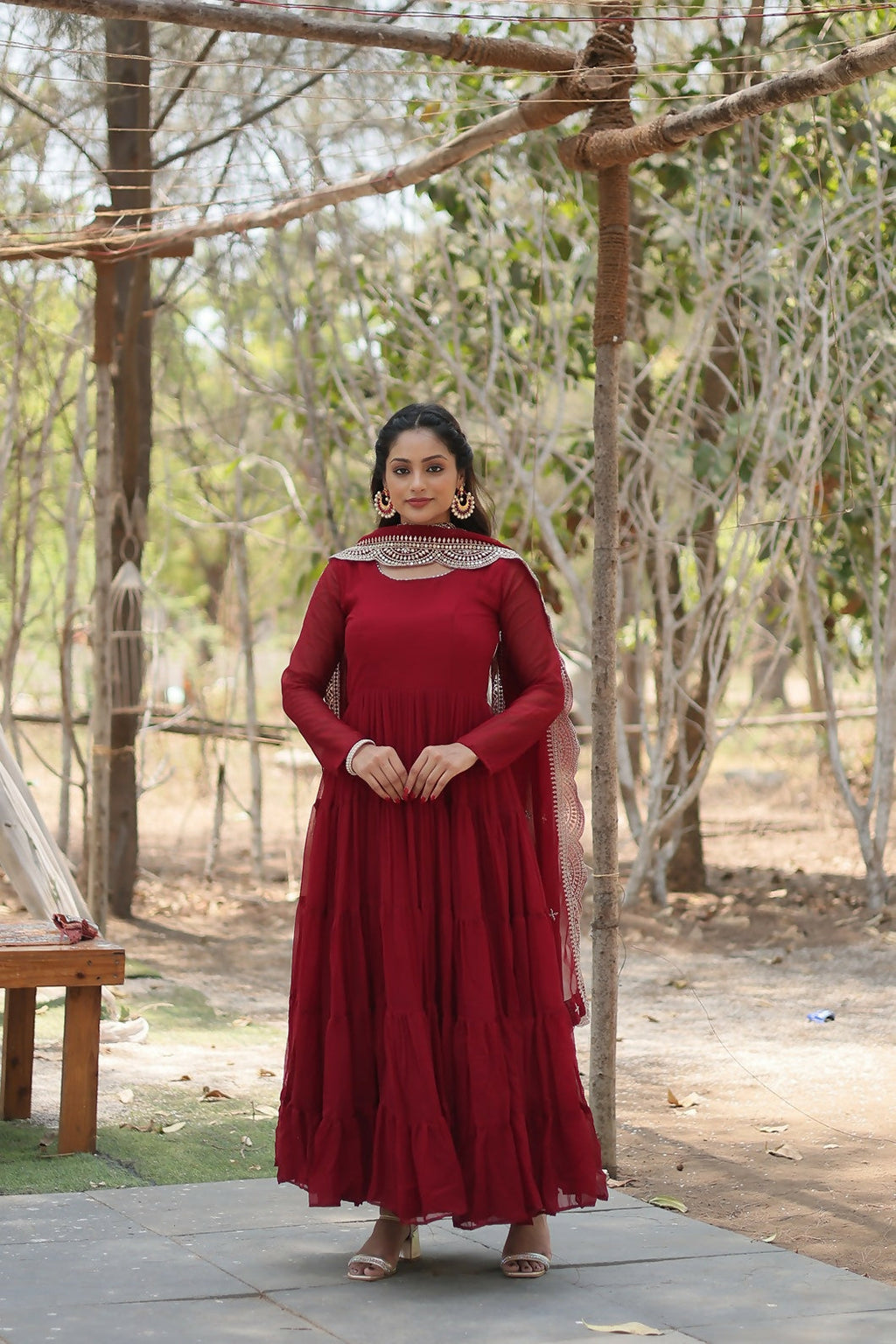 Joban Fashion Maroon Georgette Sequence Embroidery Work Kurta Set | Grocsy