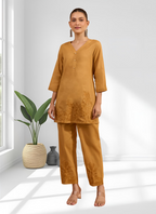 Joban Fashion Coral Cotton, Linen Embroidered Readymade Cord Set | Grocsy