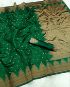 DEIANA'S Beautiful Designer Golden zari Soft Lichi Silk Saree - Green | Grocsy