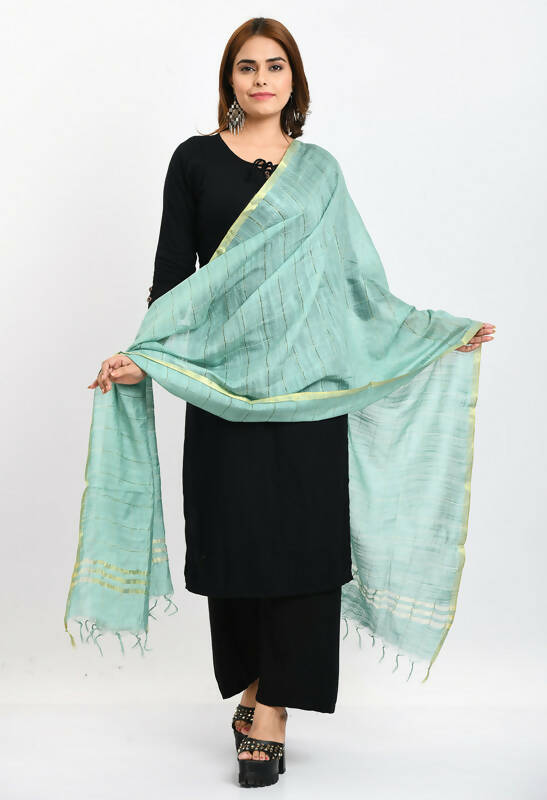 Mominos Fashion Moeza Women's Cotton Zari Box Pista Green Dupatta | Grocsy