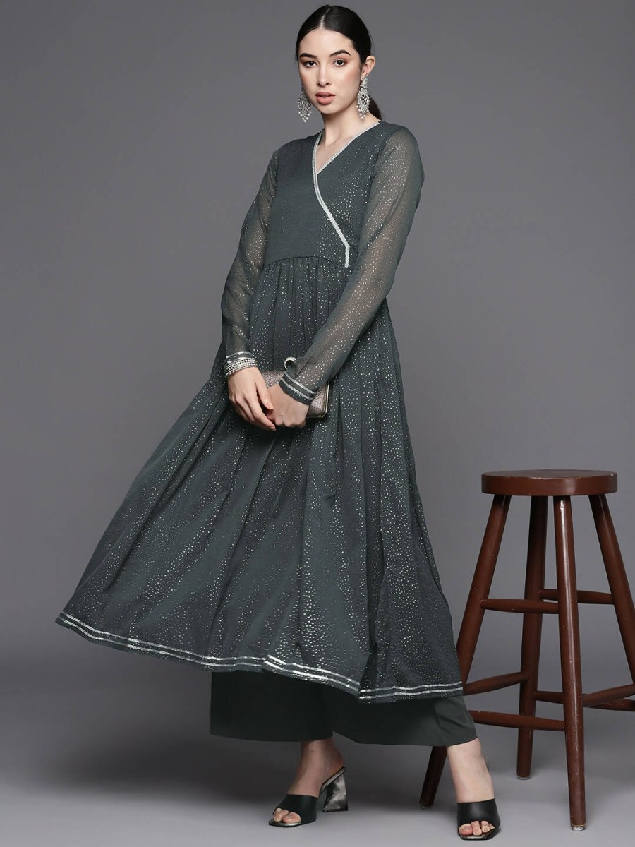 Ahalyaa Womens Kurta Set - Grey | Grocsy