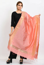 Mominos Fashion Moeza Women's Banarsi Silk Woven Design Baby Pink Dupatta | Grocsy