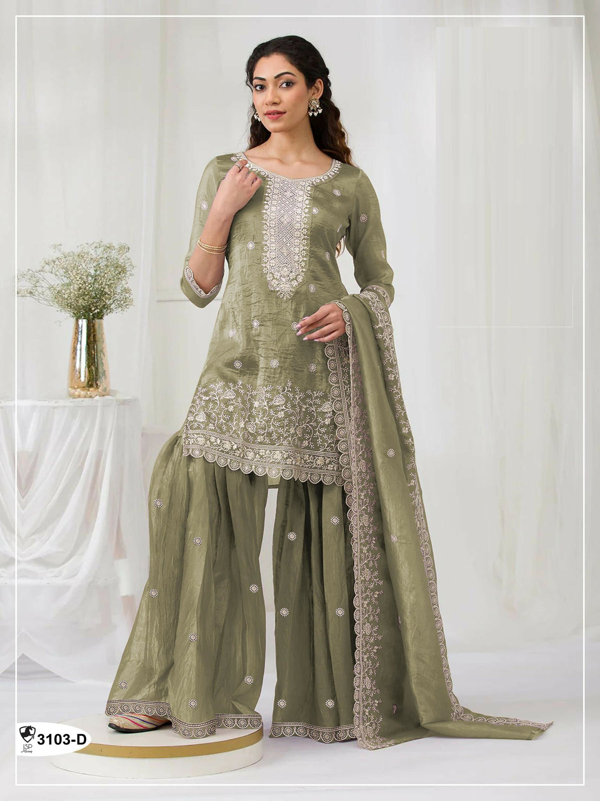 Anaita Green Gold Crush Stitched suit with heavy embroidery work | Grocsy
