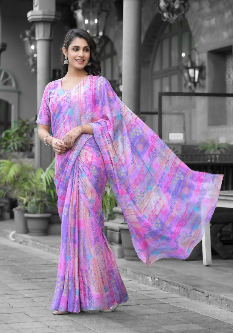 stylish Casual Pink Imported georgette Ready to Wear Fancy Saree - Ashwini | Grocsy
