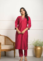 Festive Wear Ethnic Red Viscose chanderi Stitched Suit With Dupatta - Nisha | Grocsy