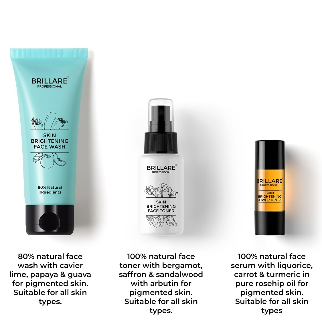 Brillare Skin Brightening Natural Face Wash Toner and Face Serum Combo | Grocsy