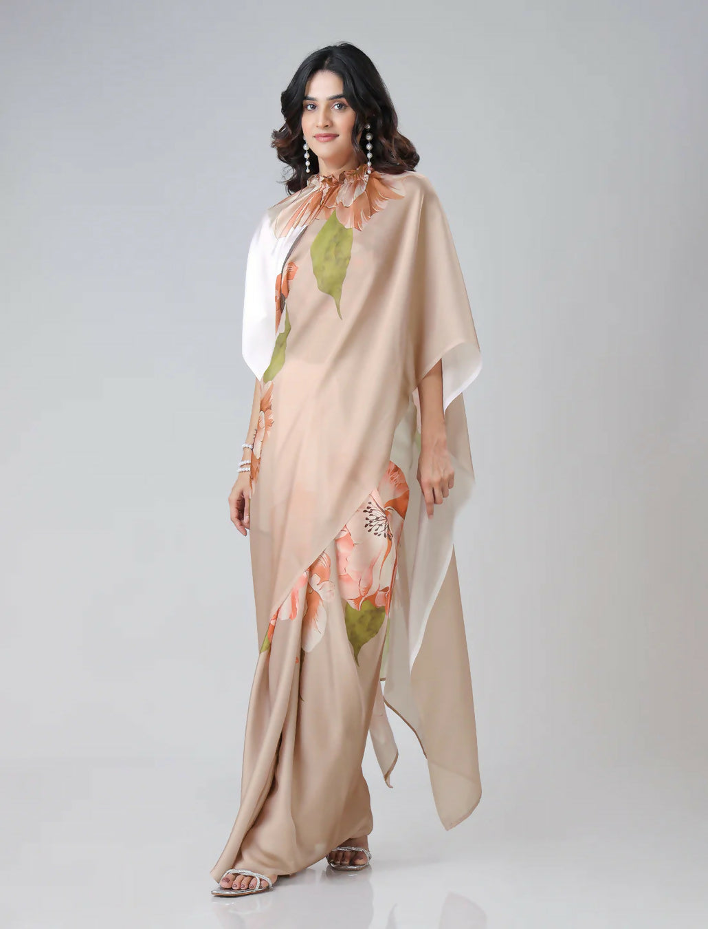 Vastranavya Chiku Freehand Floral Print Ready to Wear Saree | Grocsy
