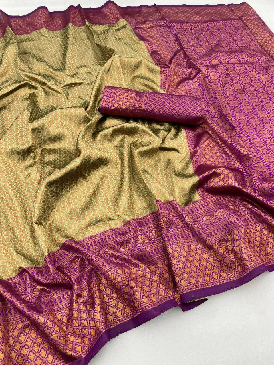 DEIANA'S Beautiful Designer Golden zari Soft Lichi Silk Saree - Pista | Grocsy