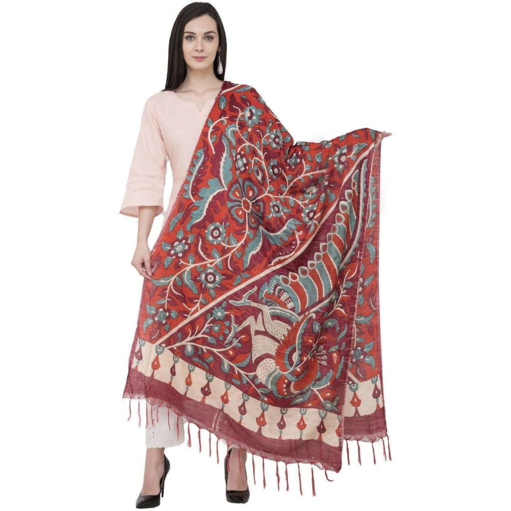 A R Silk Modal Kalamkari Print Fancy Dupatta Color Mehroon Dupatta or Chunni | Grocsy