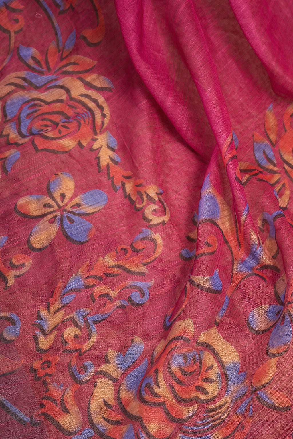 Vastranavya Pink Digital Printed Linen Ready To Wear Designer Saree with Unstitched Blouse | Grocsy
