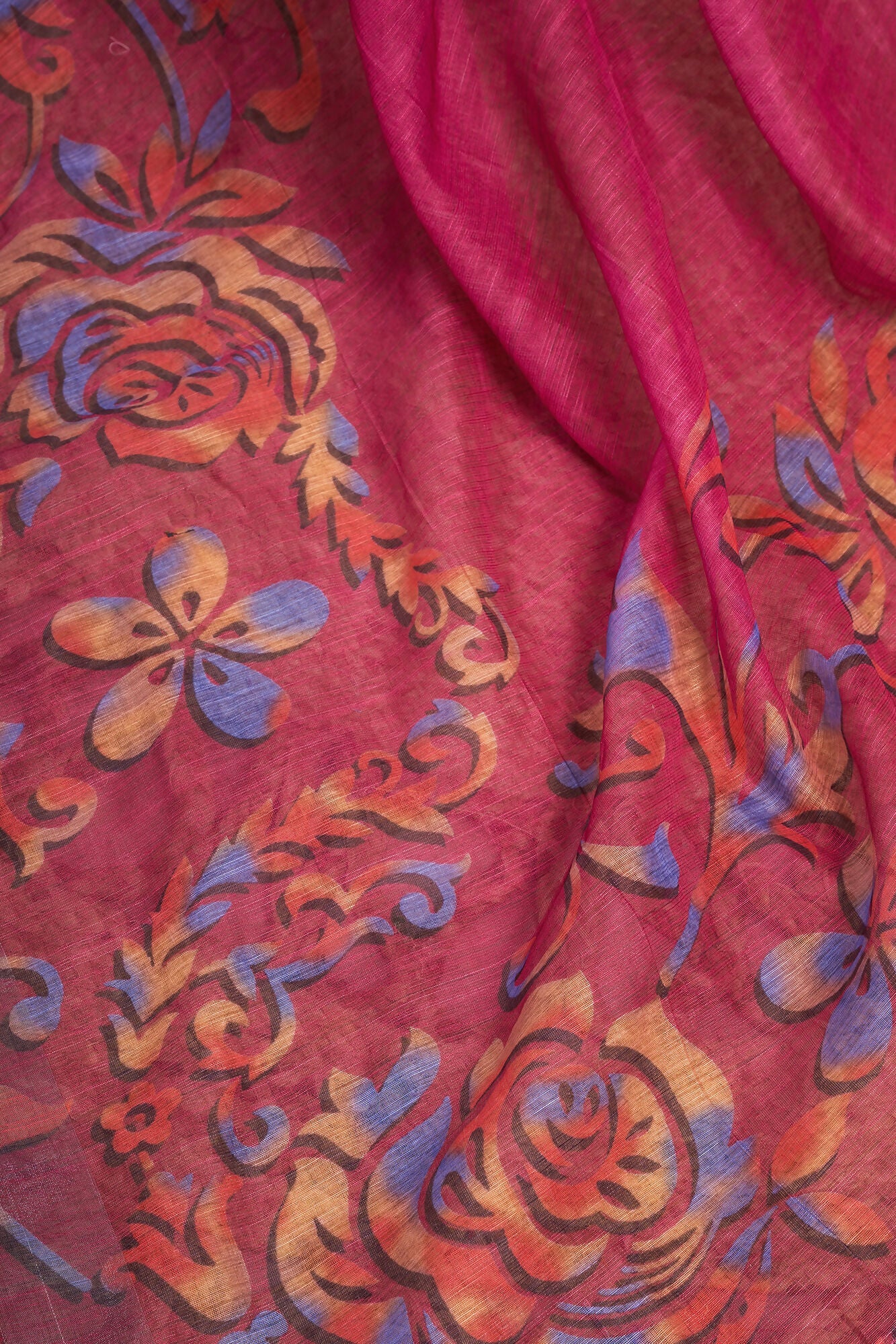 Vastranavya Pink Digital Printed Linen Ready To Wear Designer Saree with Unstitched Blouse | Grocsy