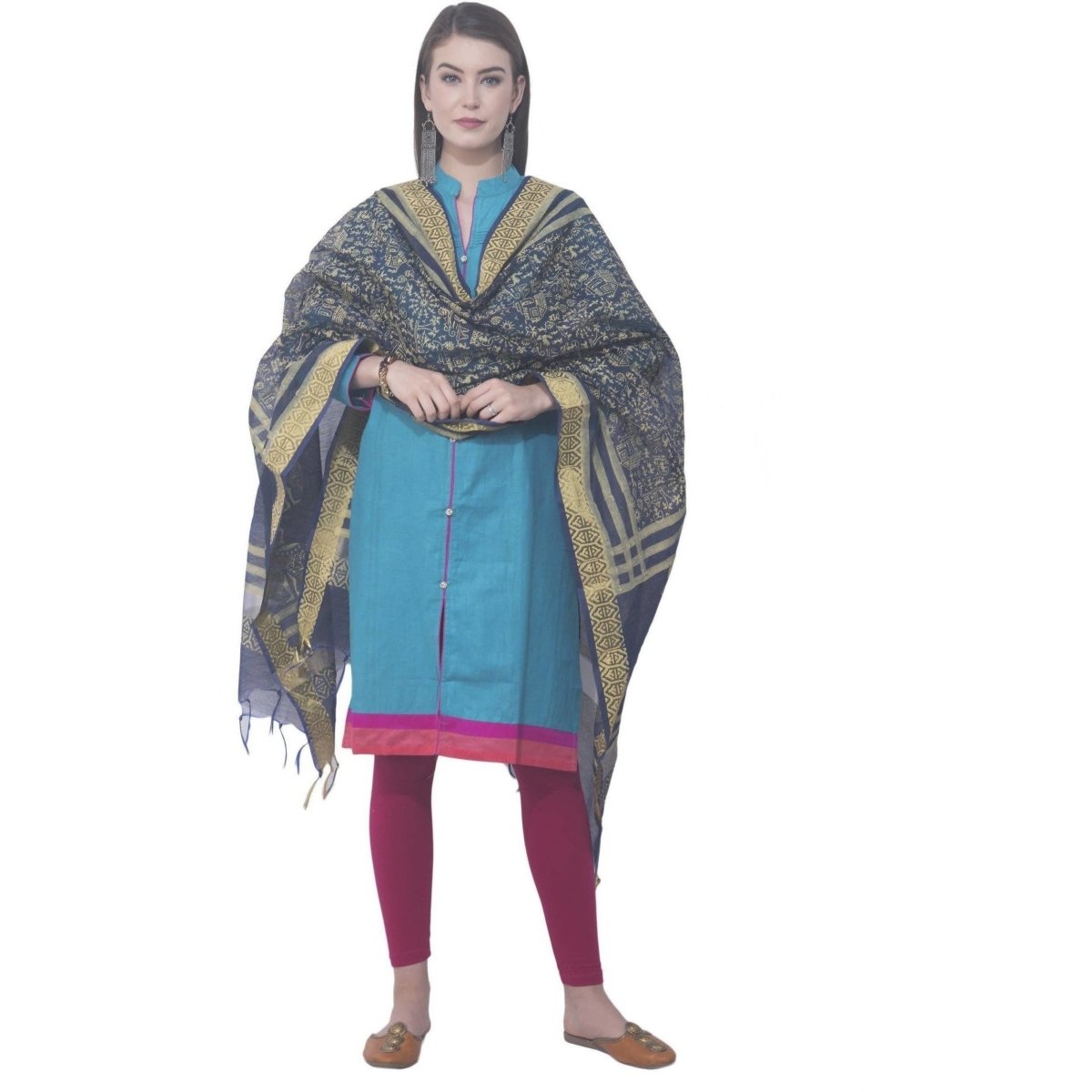 A R Silk Navy Blue Color Chanderi Block Print Chanderi Cotton Dupattas and Chunnis | Grocsy