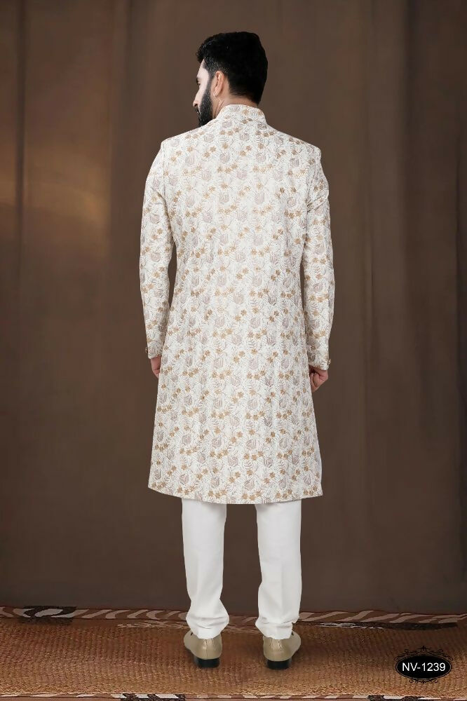 Joban Fashion Men's Off-White Base Silk Kurta with Pyjama | Grocsy
