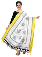 Vamika Yellow-White Printed Khadi Bhagalpuri Dupatta | Grocsy