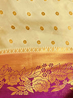 Mimosa Women's Beige Mysore Silk Crepe Saree | Grocsy
