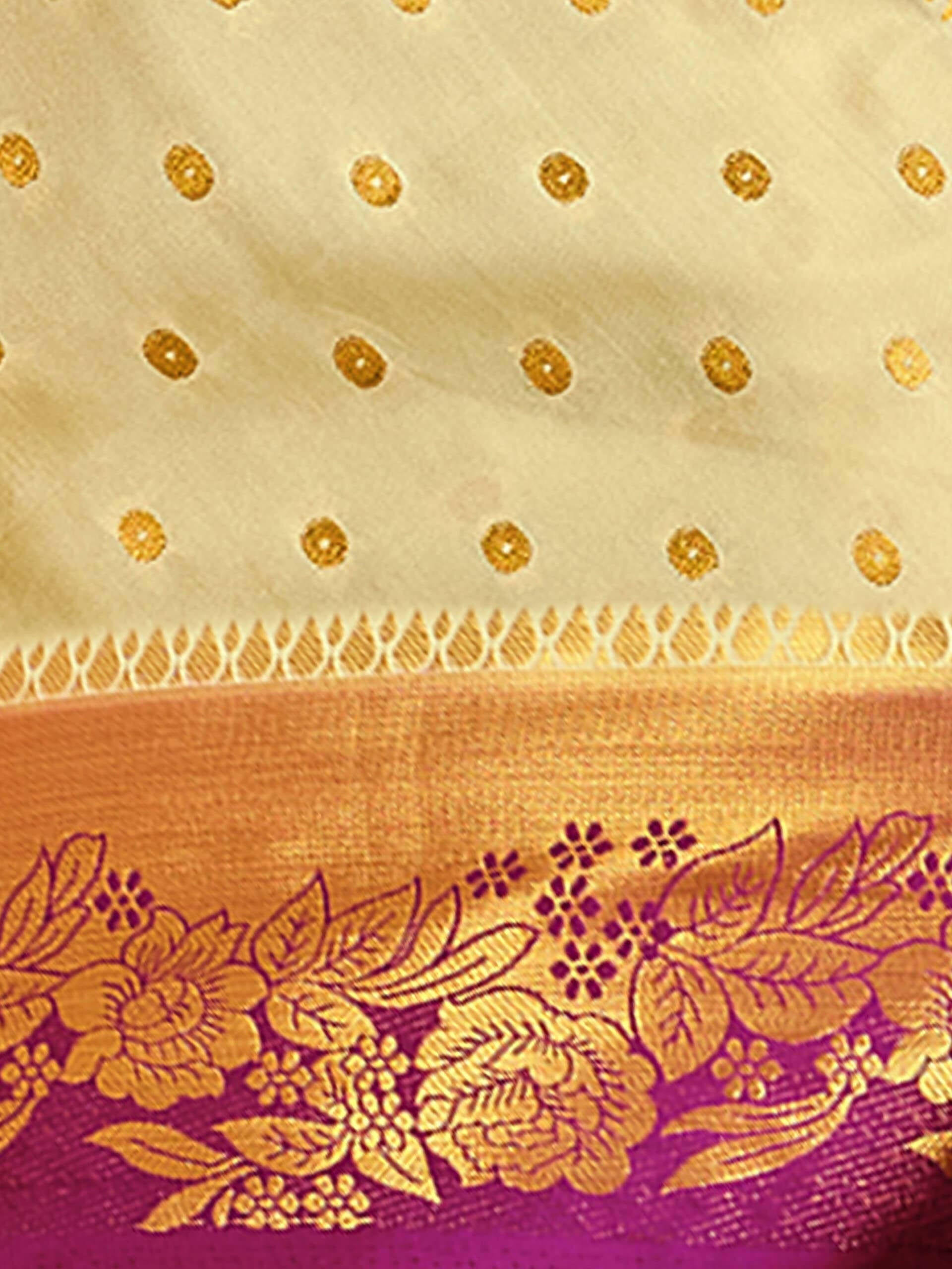 Mimosa Women's Beige Mysore Silk Crepe Saree | Grocsy