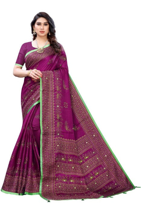 Vamika Purple Mirror Work With Jhalar Khadi Silk Saree (AASHI PURPLE) | Grocsy